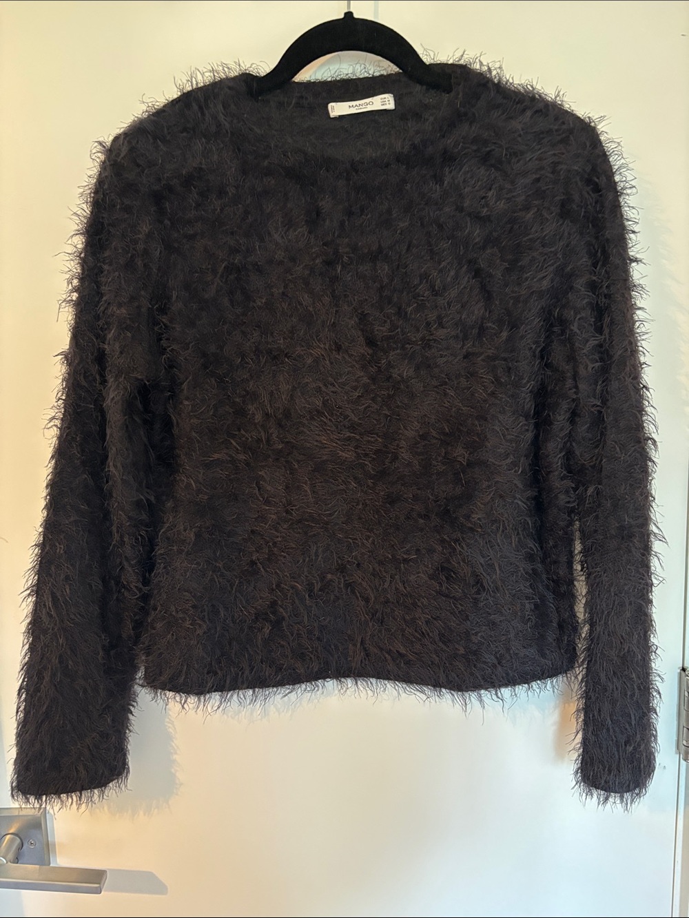 Mango Black Fuzzy Crewneck Sweater - Women
